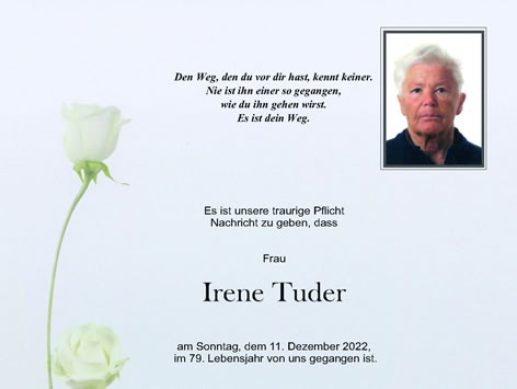 Wir trauern um Irene Tuder