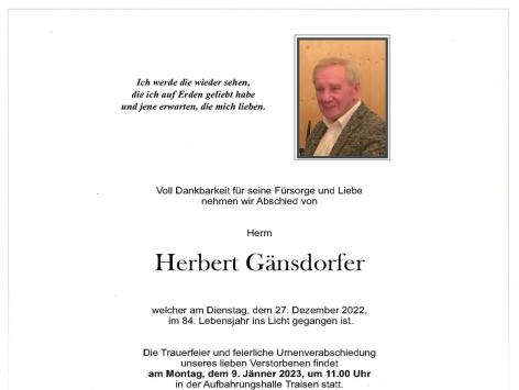 Wir trauern um Herbert Gänsdorfer