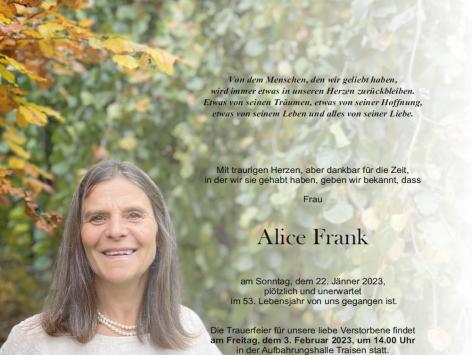 Wir trauern um Alice Frank