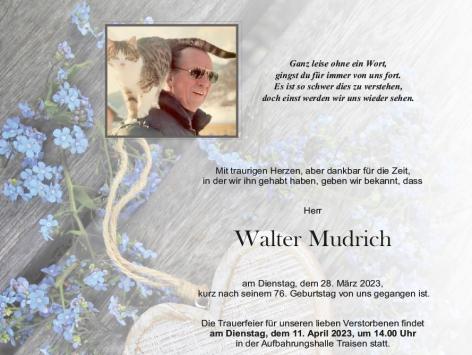 Wir trauern um Walter Mudrich