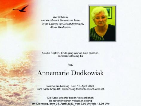 Wir trauern um Annemarie Dudkowiak
